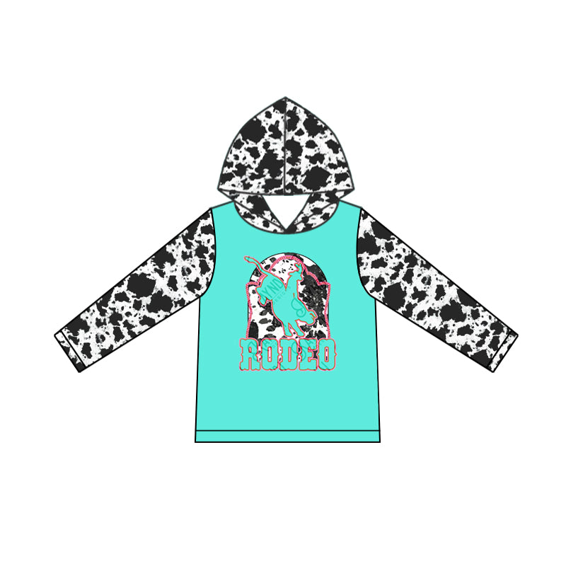 Rodeo cow print sleeves girls western hoodie