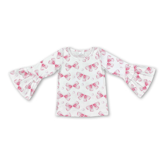 Long sleeves pink bow ruffle baby girls shirt