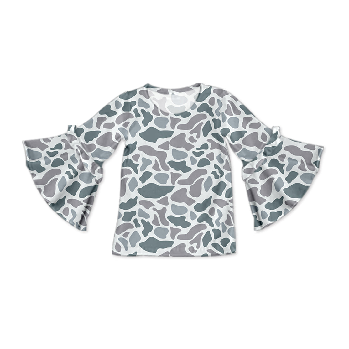 Grey camo ruffle long sleeves kids girls shirt