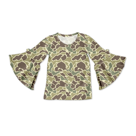 Camo ruffle long sleeves kids girls shirt