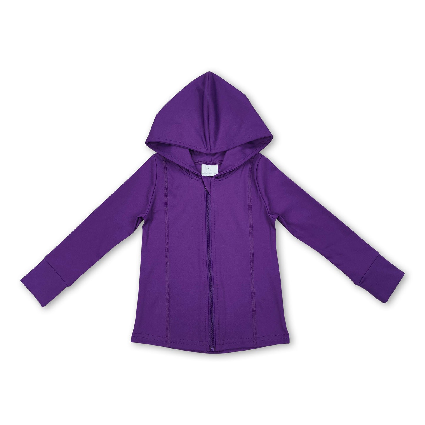 Purple long sleeves baby girls zipper hooded yoga shirt
