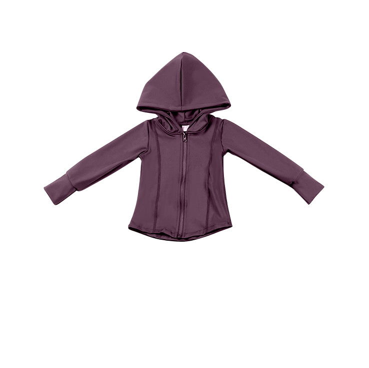 Brown long sleeves baby girls zipper hooded yoga shirt