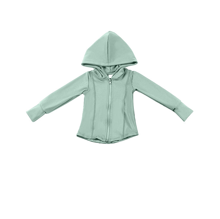 Mint long sleeves baby girls zipper hooded yoga shirt