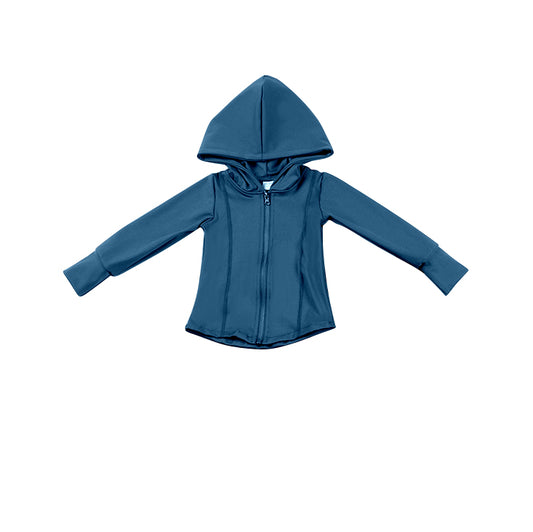 Blue long sleeves baby girls zipper hooded yoga shirt