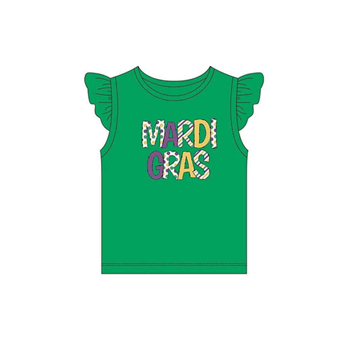 Green flutter sleeves mardi gras baby girls shirt