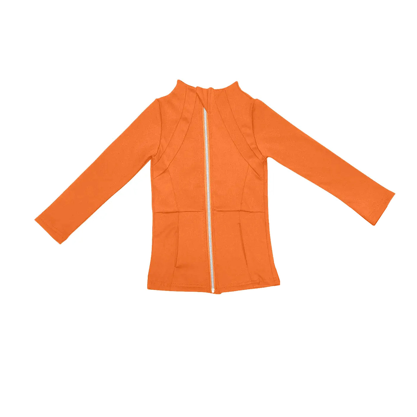 Orange long sleeves pockets zipper girls yoga top