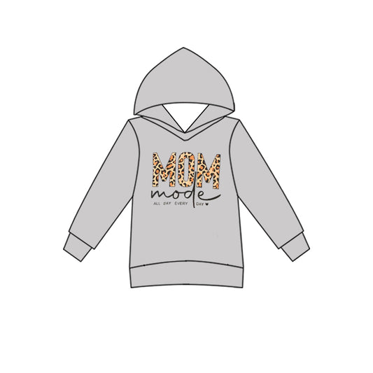 Grey long sleeves leopard MOM adult women hoodie