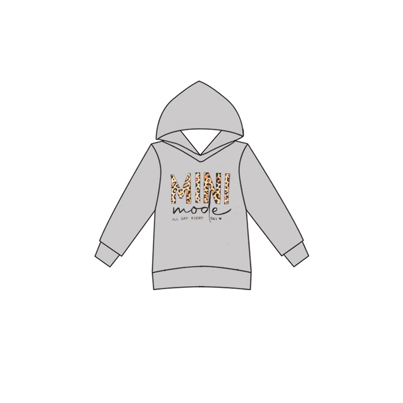 Grey long sleeves leopard mini kids girls hoodie