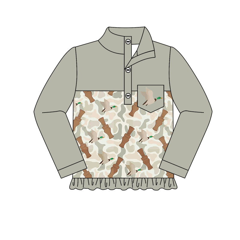 Long sleeves pocket camo duck call kids girls pullover