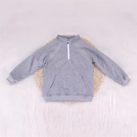 Dark grey long sleeves pocket kids yoga top