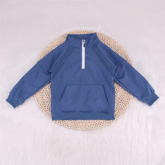 Blue long sleeves pocket kids yoga top