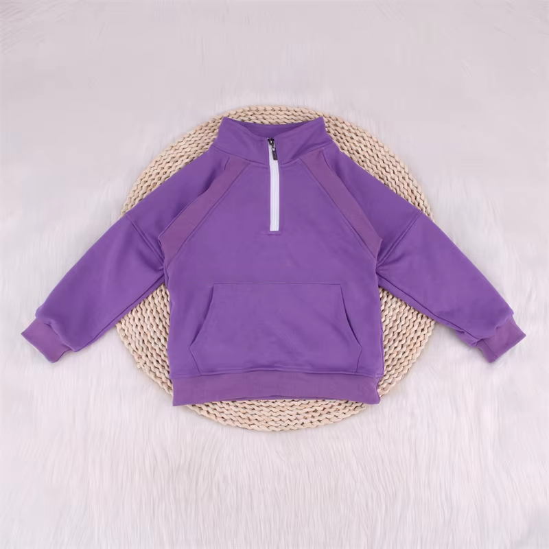 Purple long sleeves pocket kids yoga top