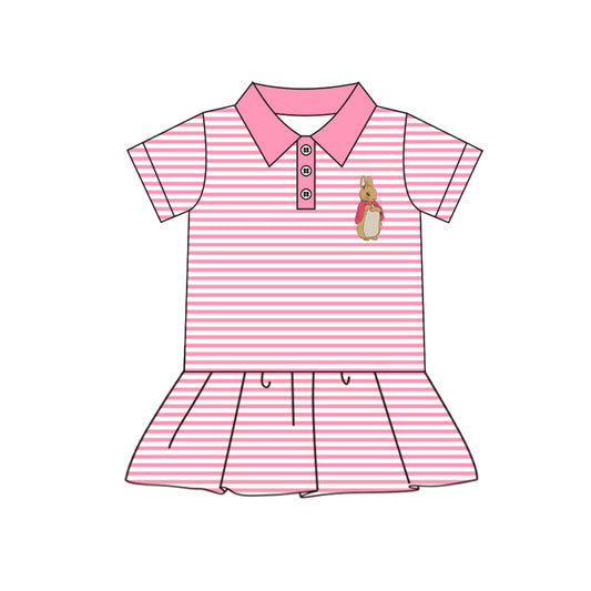 Pink stripe short sleeves rabbit girls Easter polo shirt