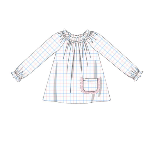 Long sleeves plaid pockets baby girls tunic