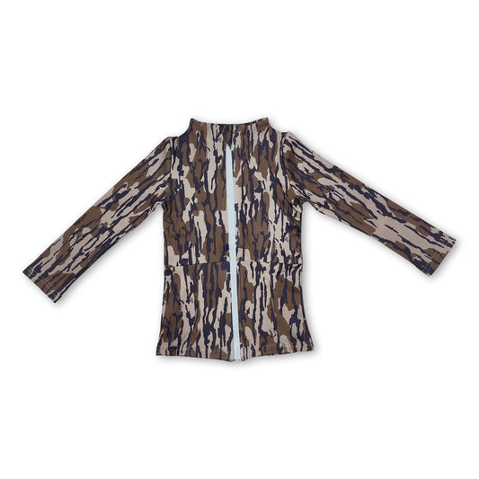 Long sleeves camo pocket girls yoga top