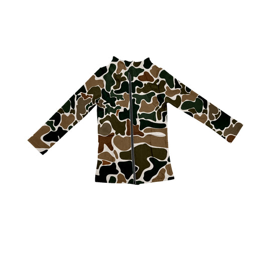 Long sleeves camo pocket girls zip yoga top