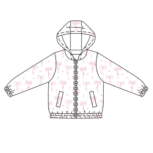 White long sleeves pink bow kids girls hooded jacket