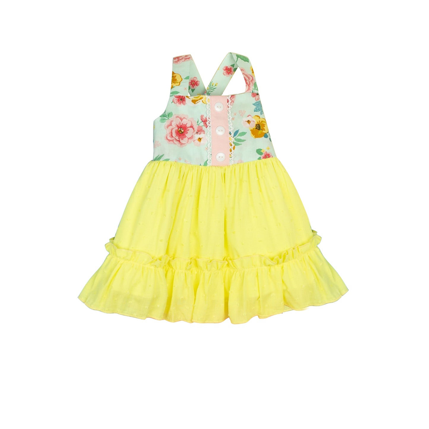 Straps floral yellow ruffle girls spring tunic