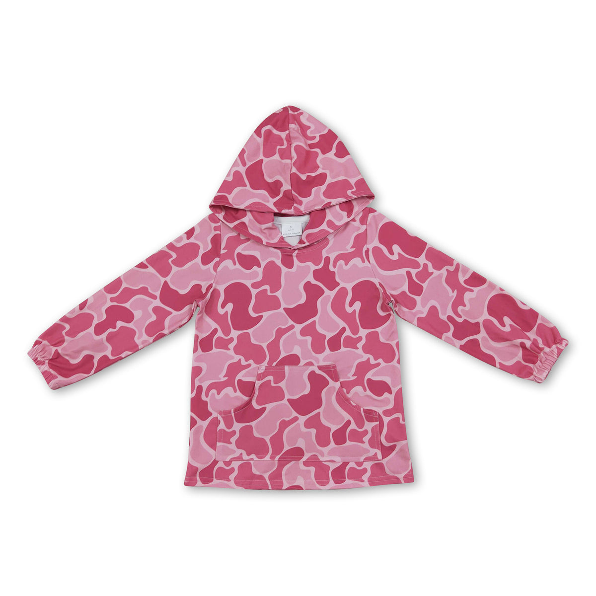 Long sleeves pink camo pocket kids girls hoodie