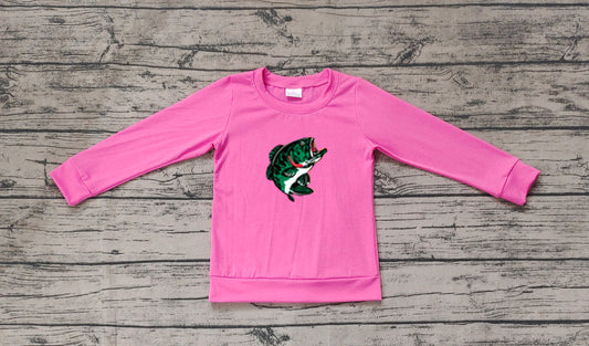 Hot pink long sleeves fishing baby girls shirt