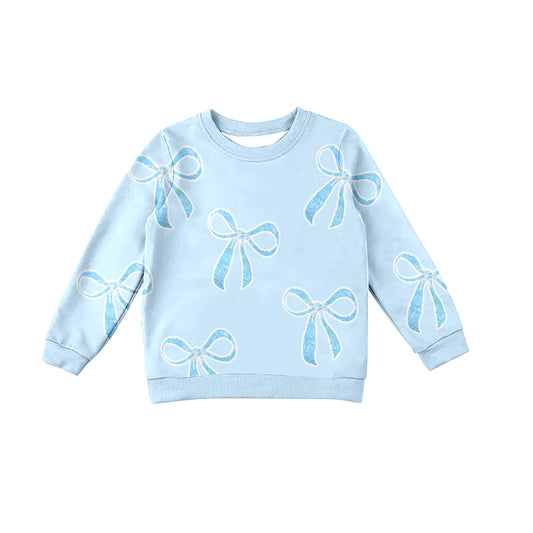 Light blue bow long sleeves adult women shirt