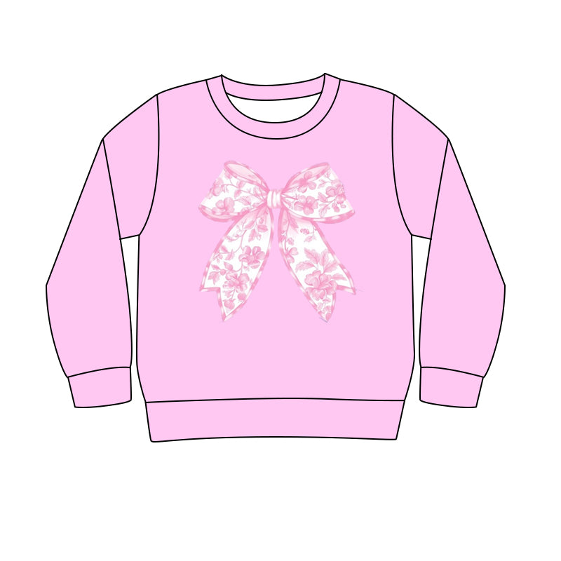 Pink long sleeves floral bow adult women shirt