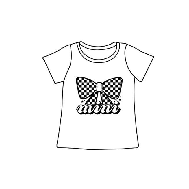 Black plaid bow mini short sleeves kids girls shirt