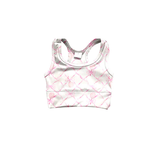 Sleeveless pink bow floral toddler girls yoga top