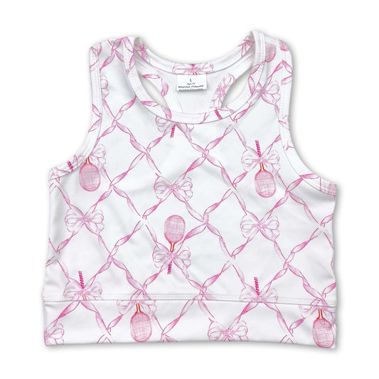 Sleeveless pink bow tennis toddler girls yoga top