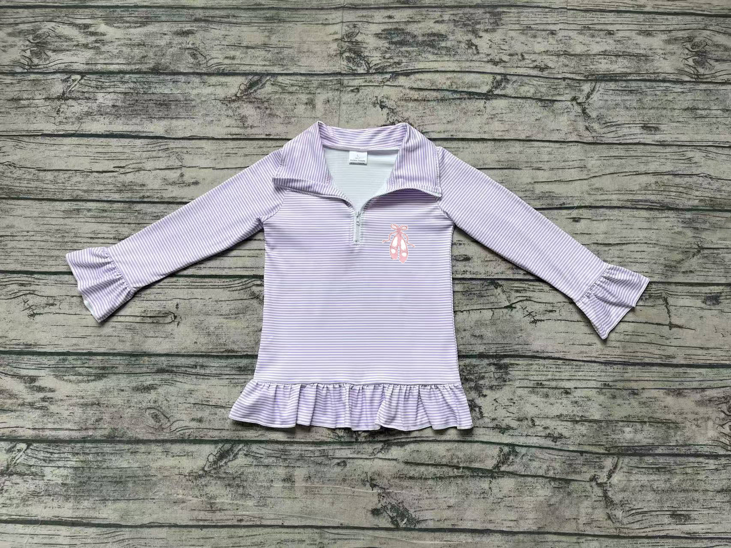 Purple stripe dance shoes ruffle baby girls zip pullover