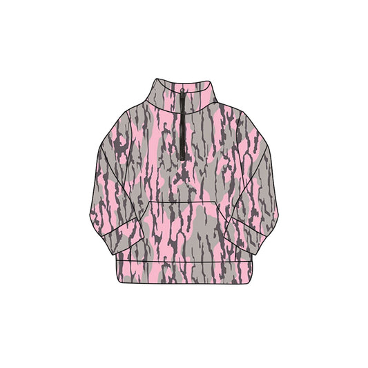 Pink bottomland camo pocket kids girls zipper pullover