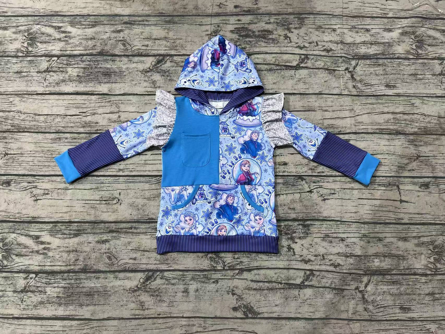 Blue long sleeves ice princess baby girls hoodie