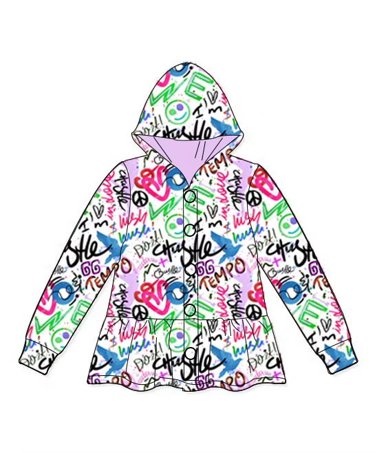 Long sleeves heart smile letters kids girls hoodie