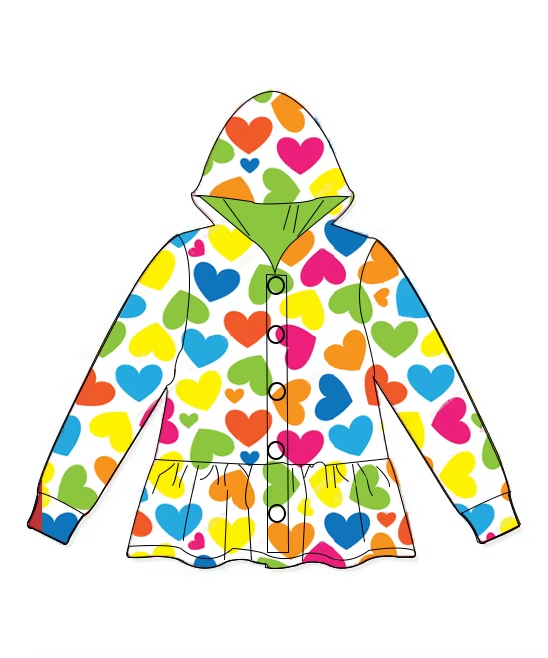 Long sleeves colorful heart kids girls valentine's hoodie