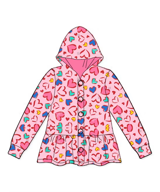 Long sleeves pink heart kids girls valentine's hoodie