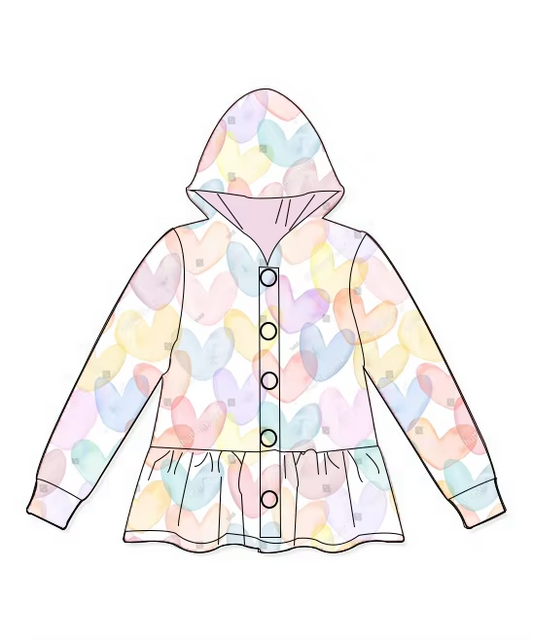 Long sleeves light colorful heart kids girls valentine's hoodie