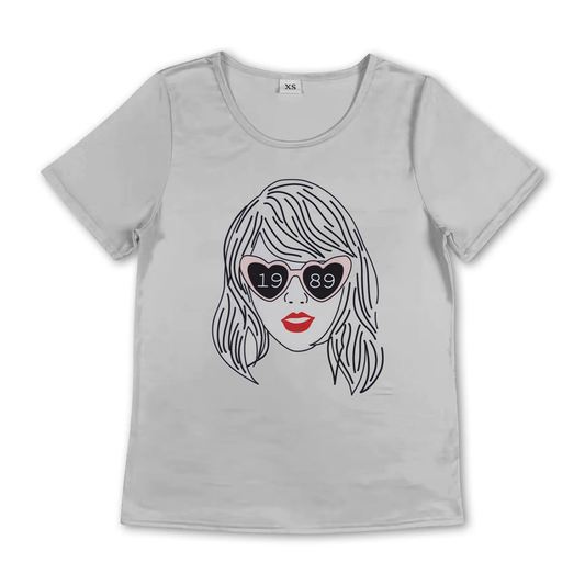Grey Short sleeves glasses singer adult women shirt