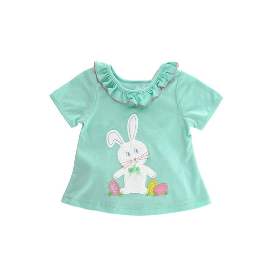 Short sleeves ruffle bunny eggs kids girls Easter shirt