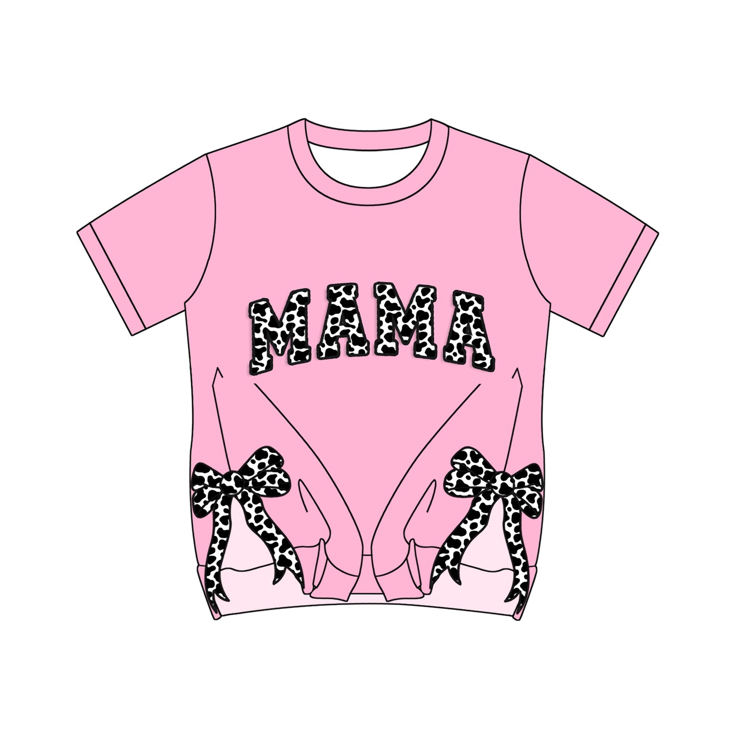 Pink short sleeves cow print MAMA bow Adult women shirt
