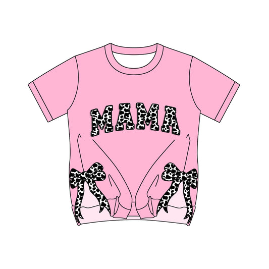 Pink short sleeves cow print MAMA bow Adult women shirt