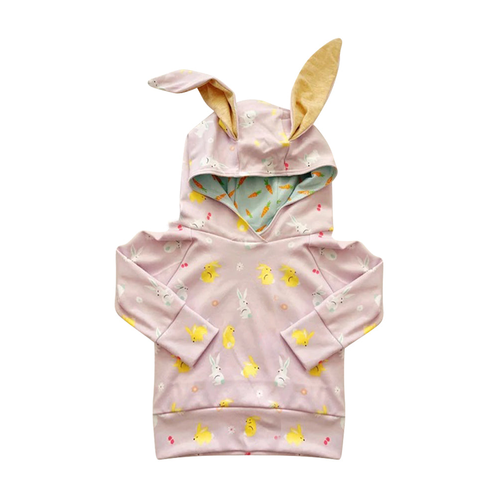 Pink long sleeves bunny carrot ears girls Easter hoodie