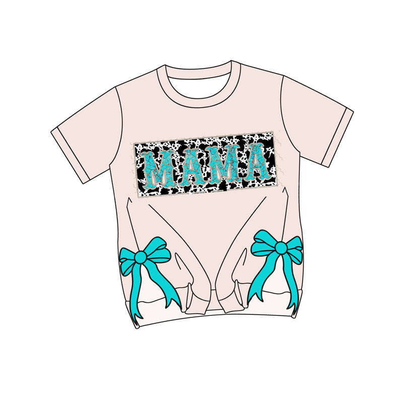 Cow print turquoise mama bow adult women shirt