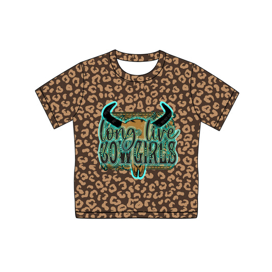 Short sleeves brown leopard cowgirls girls shirt