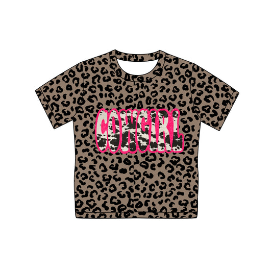 Short sleeves leopard cowgirls toddler kids shirt