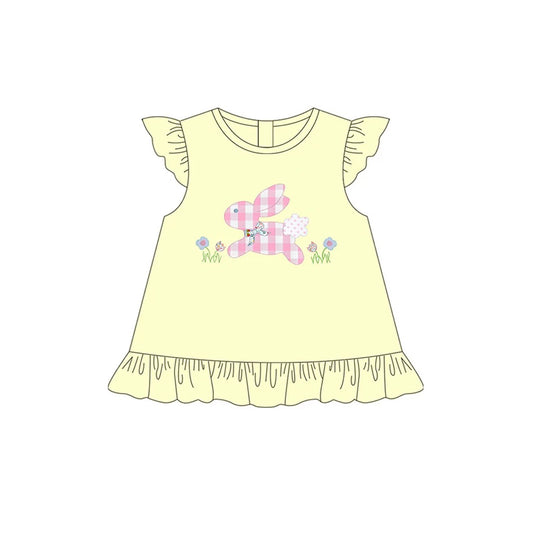 Yellow flutter sleeves bunny floral baby girls Easter shirt