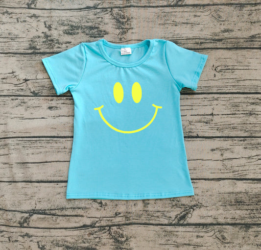 Aqua short sleeves smile girls summer shirt