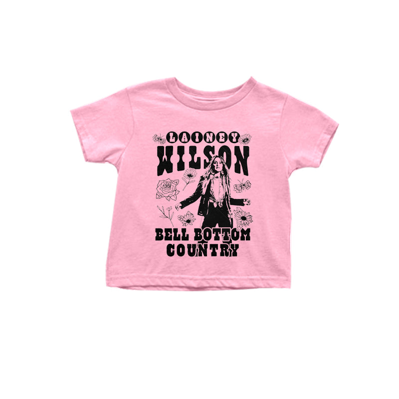 Pink short sleeves bell bottom country singer girls shirt
