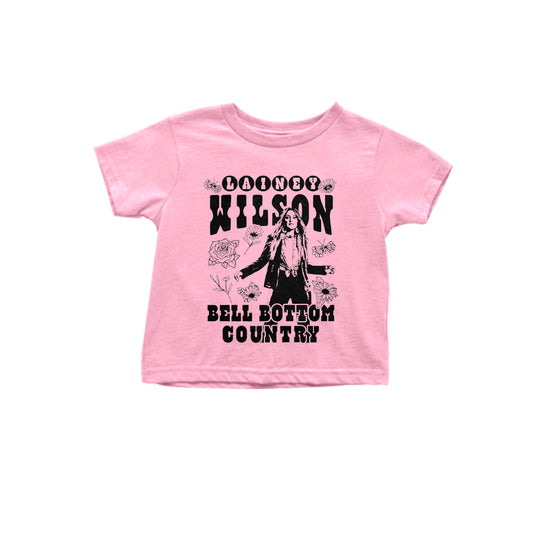 Pink short sleeves bell bottom country singer girls shirt