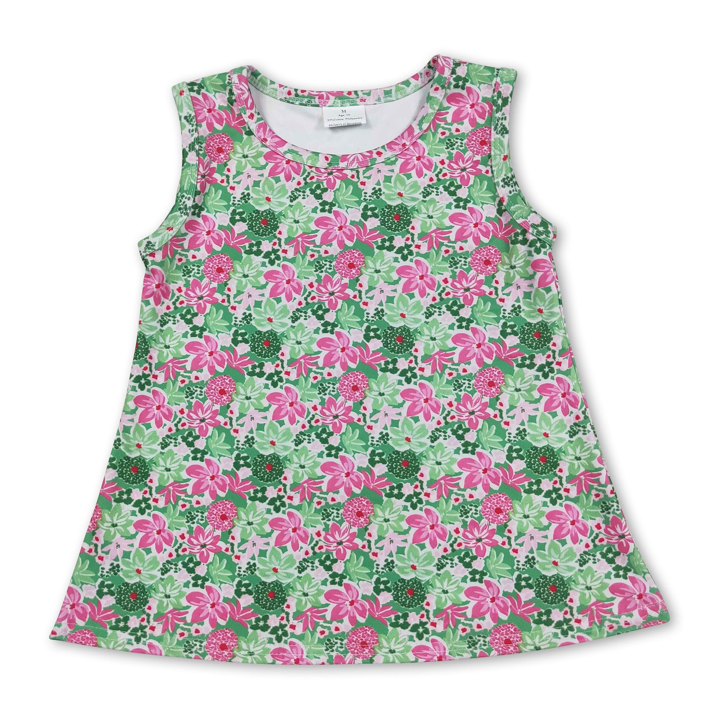 Sleeveless pink green floral kids girls activewear top