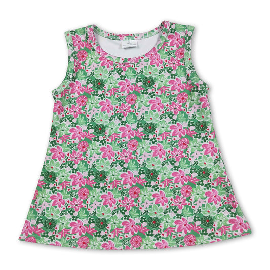 Sleeveless pink green floral kids girls activewear top